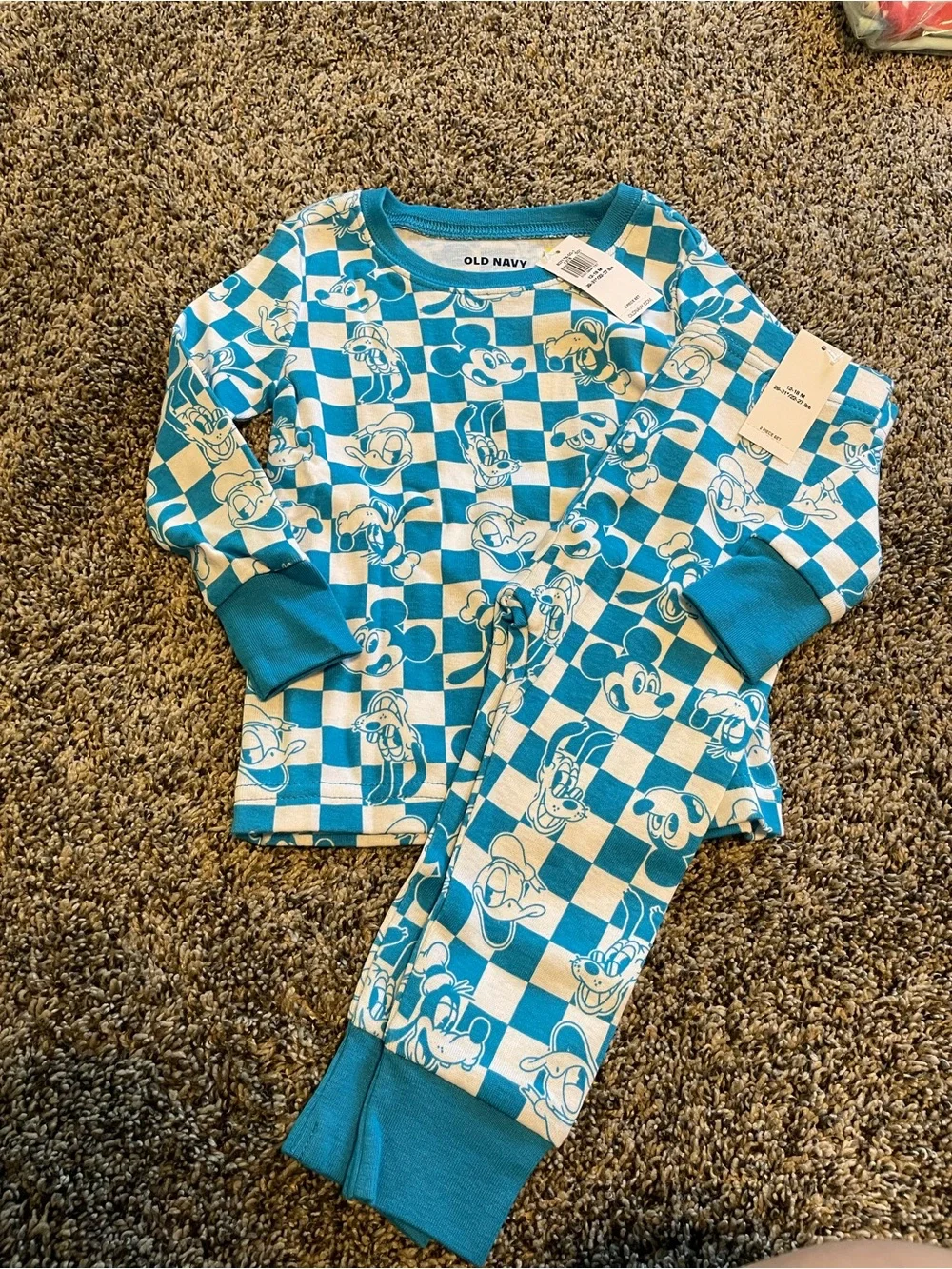 Old Navy Teal and White Mickey Check Kids Pajama Set